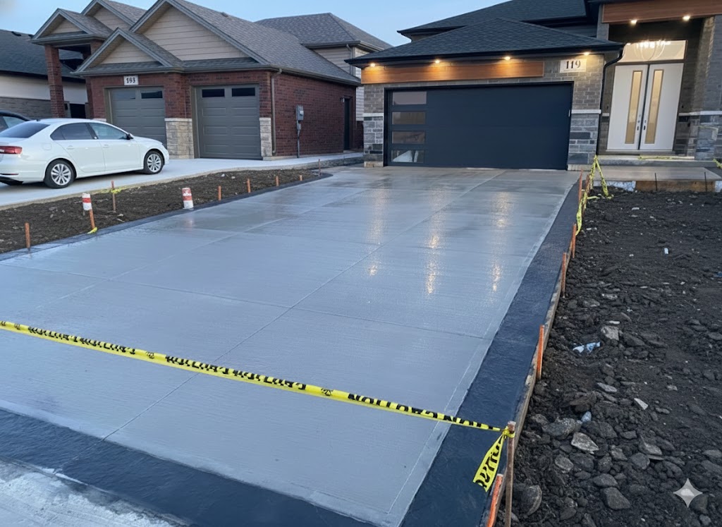 Stamped concrete patio with natural stone pattern by Moussa Concrete in London Ontario